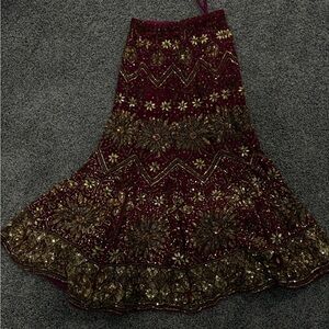 Elegant Burgundy and Gold Embellished Skirt